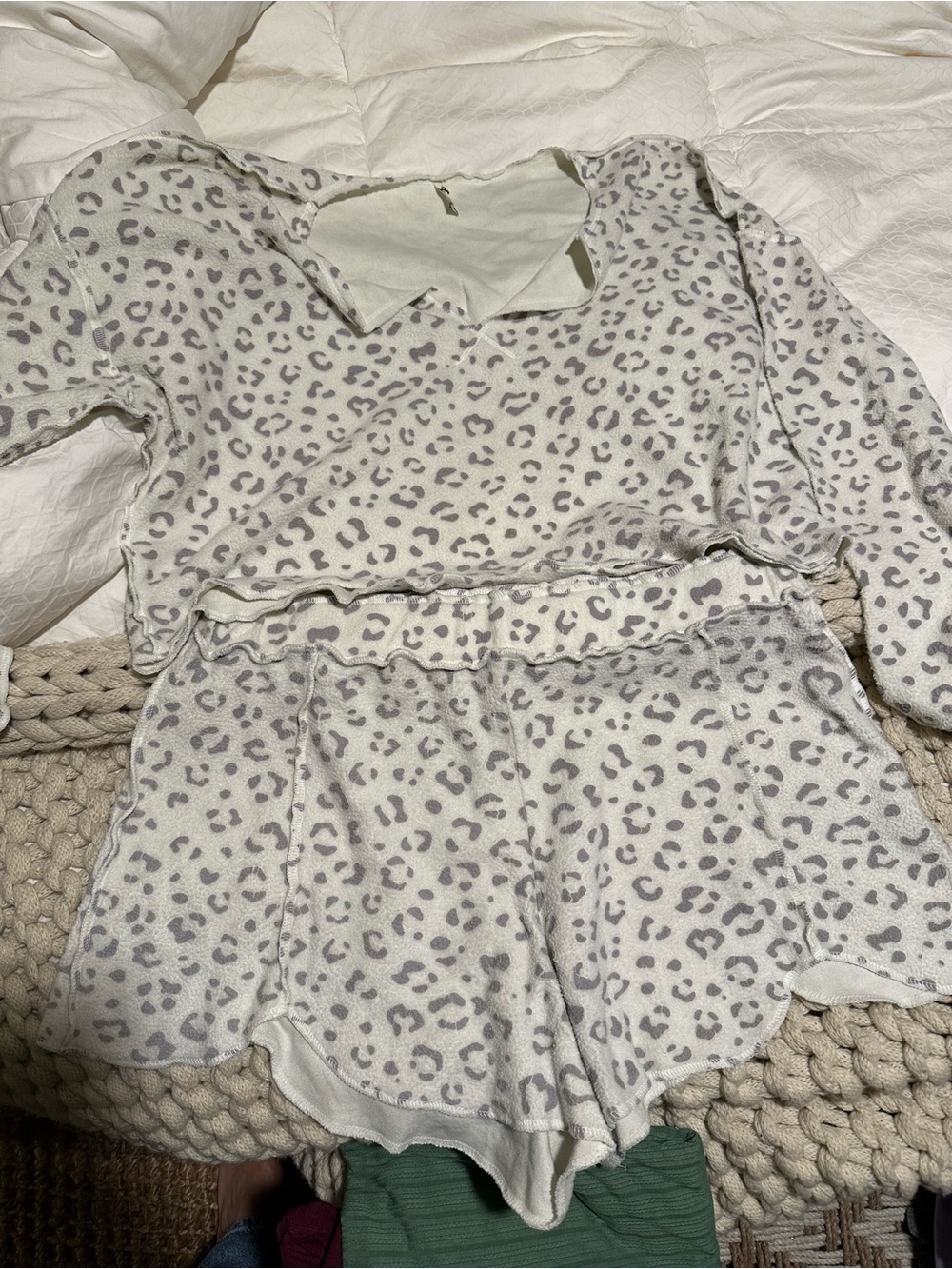 Free People womens Leopard-Print Pajama Set - Cream & Gray